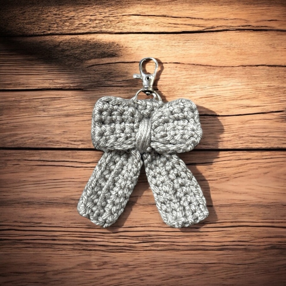Gray Crochet Bow Keychain